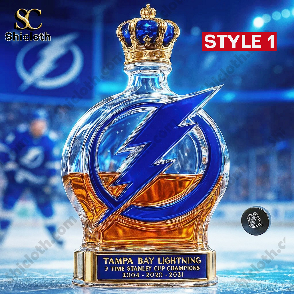 Tampa Bay Lightning 3 Time Stanley Cup Champions Whiskey Bottle