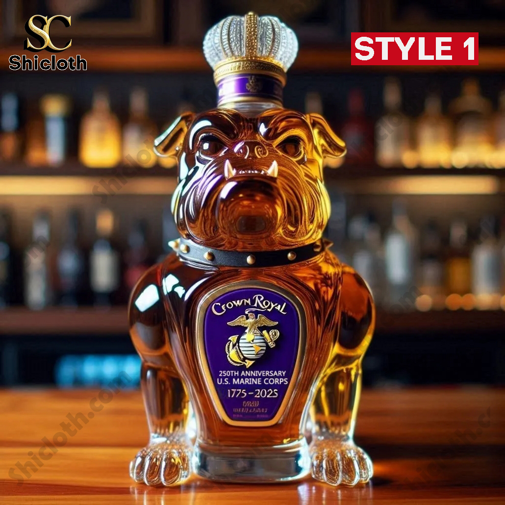 USMC 250th Birthday Crown Royal Bulldog Whiskey Bottle