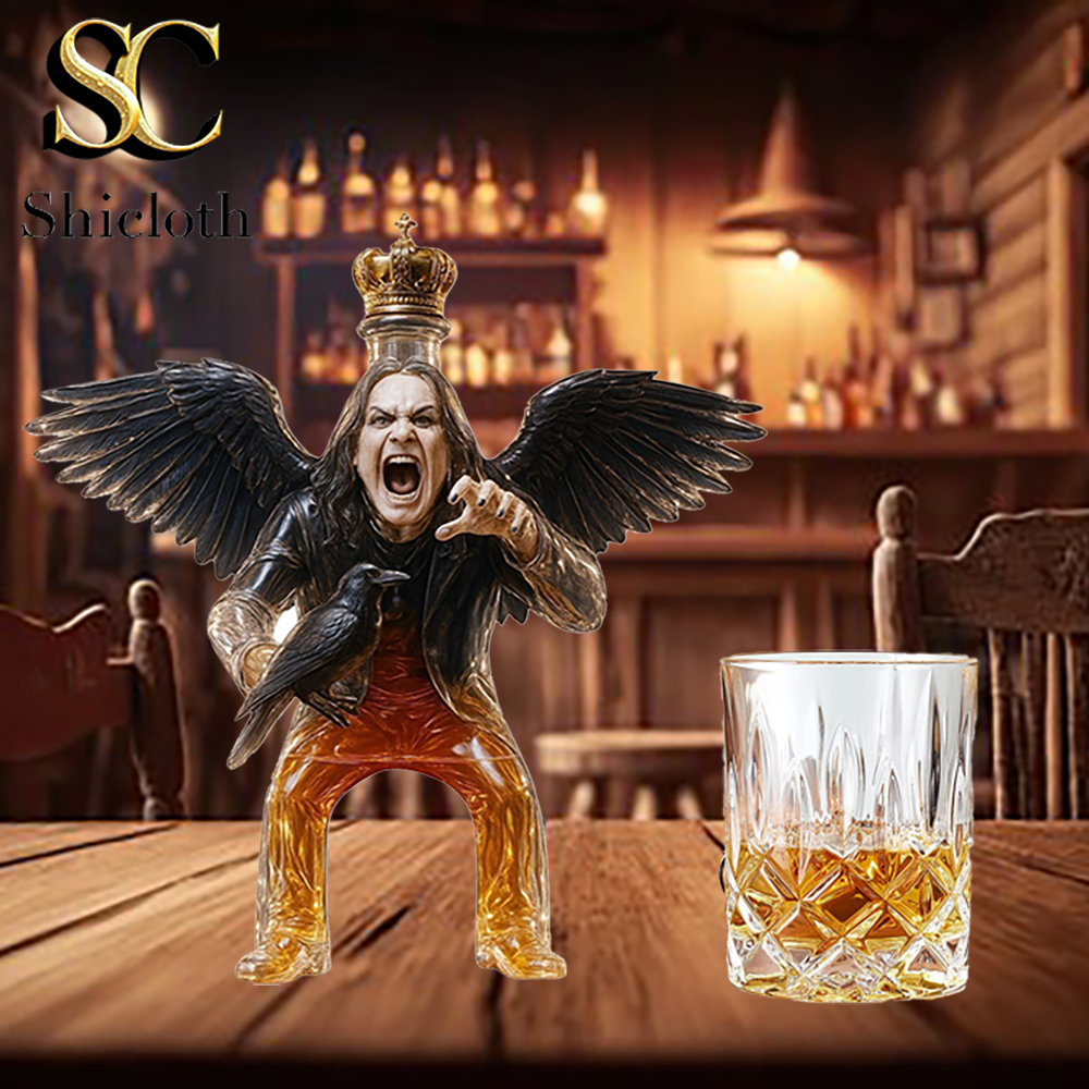 Ozzy Osbourne With Crow Wings Memorial Whiskey Bottle