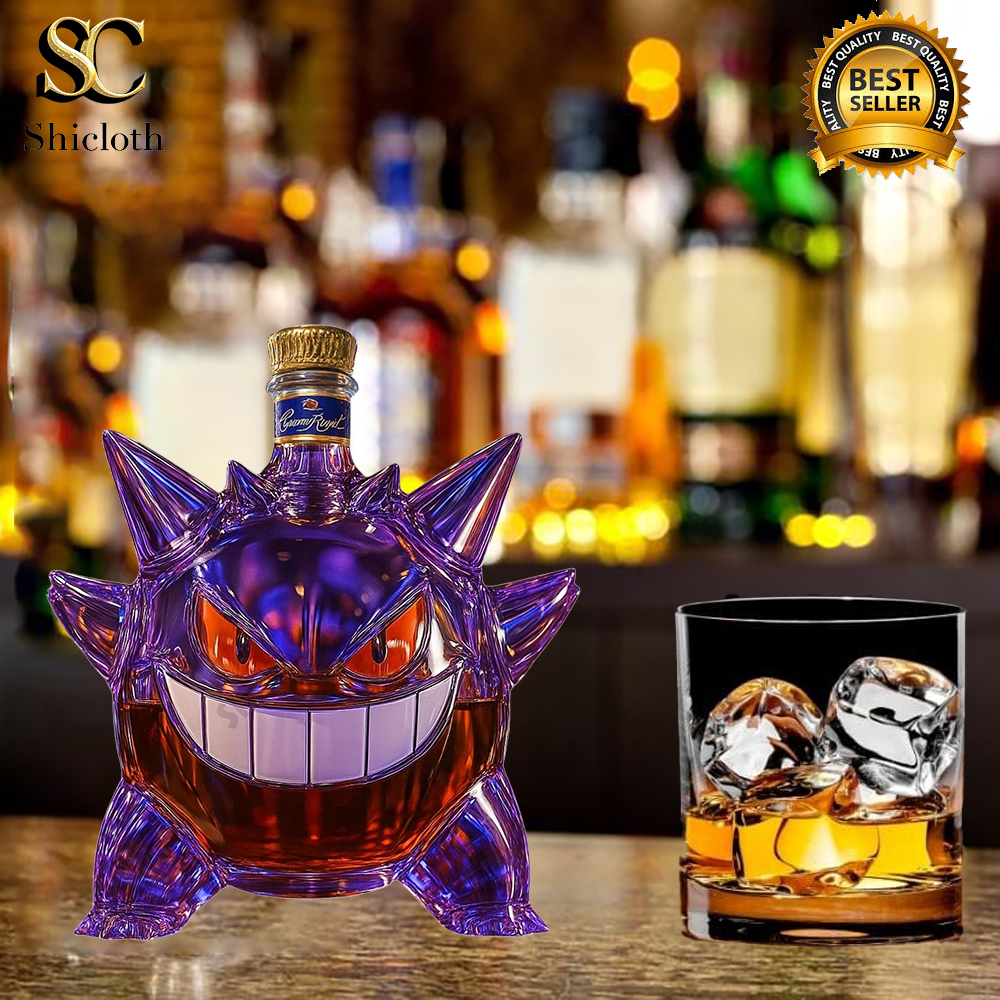 Gengar whiskey bottle and glass with ice!