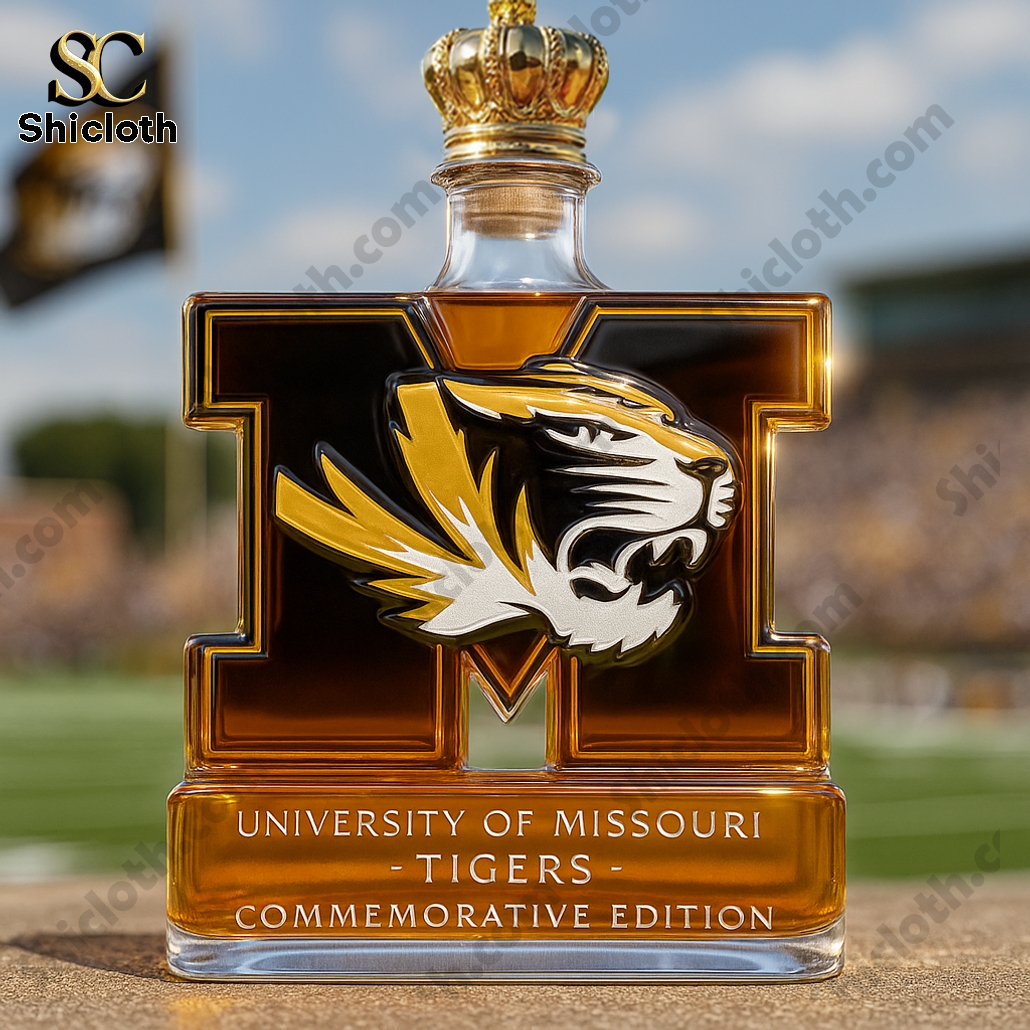 Black & Gold Roar Mizzou Tigers Crest Whiskey Bottle