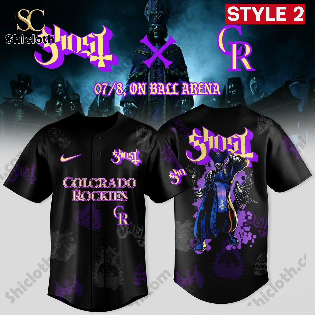 Alternative view of Colorado Rockies x Ghost Band World Tour 2025 Baseball Jersey