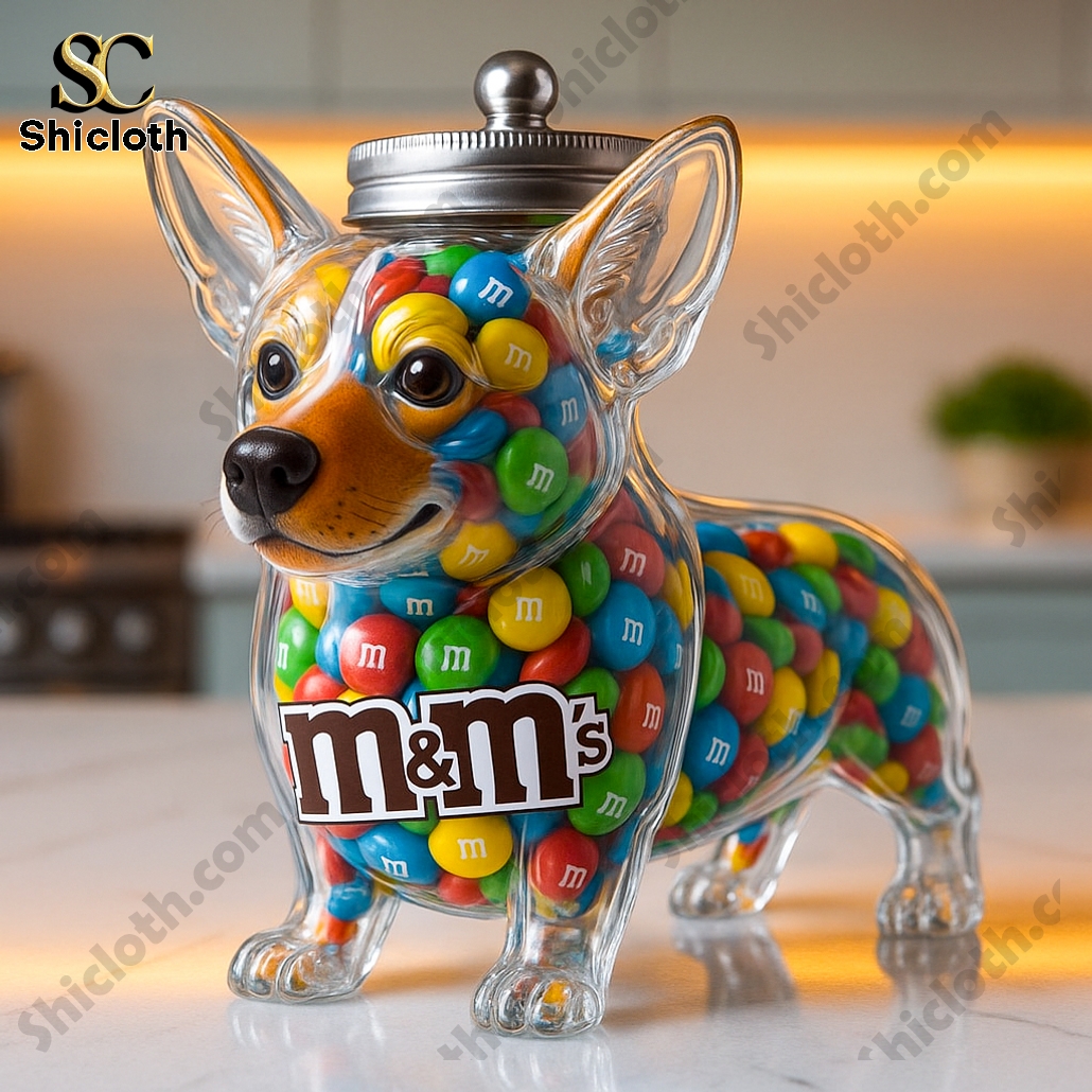 Corgi Candy M&M's Glass Jar