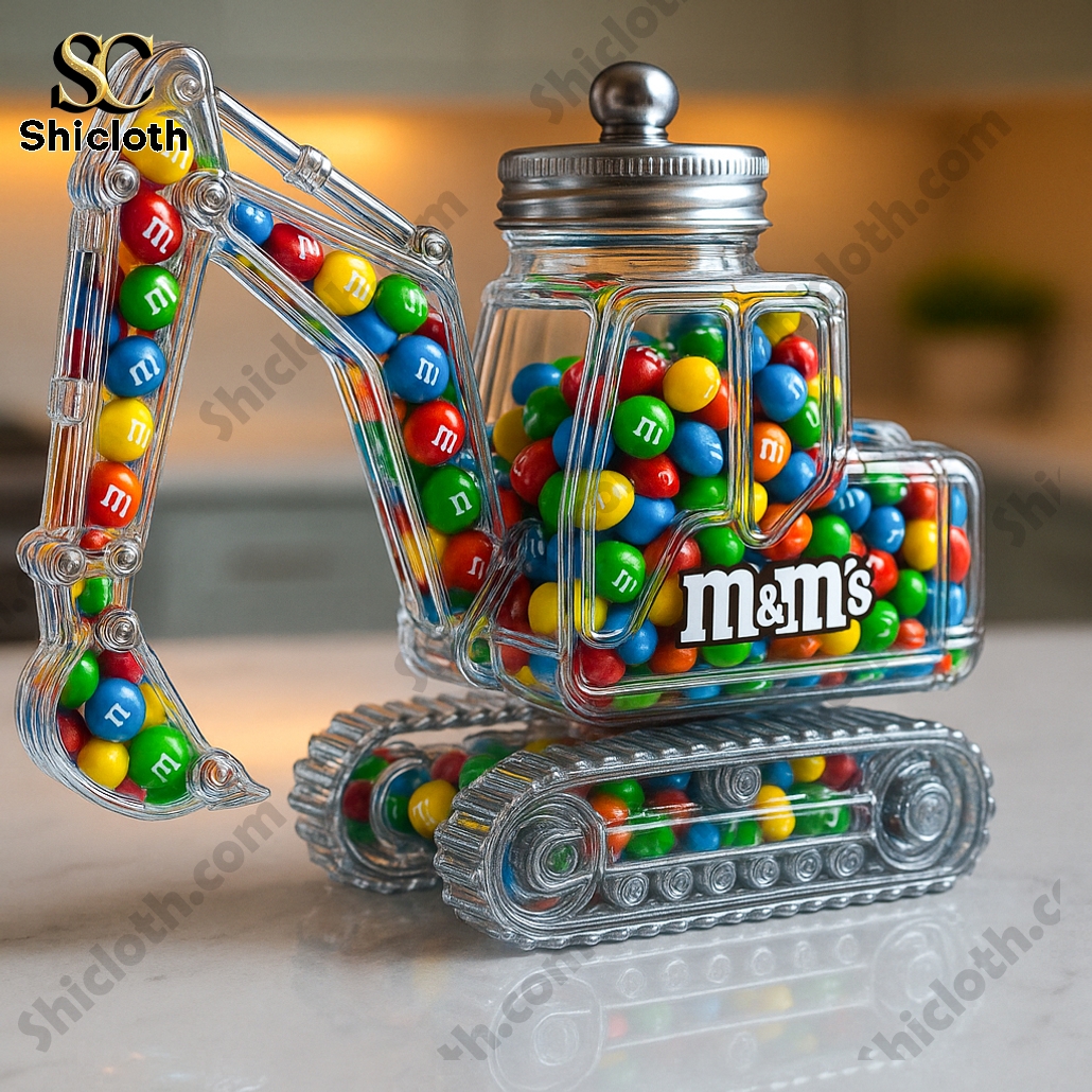 Excavator M&M's Glass Jar