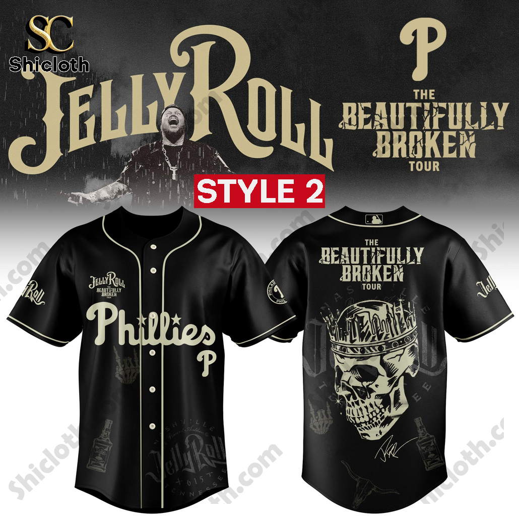 Alternative view of Jelly Roll Beautifully Broken Great Northern Tour Philadelphia Phillies 2025 Jersey