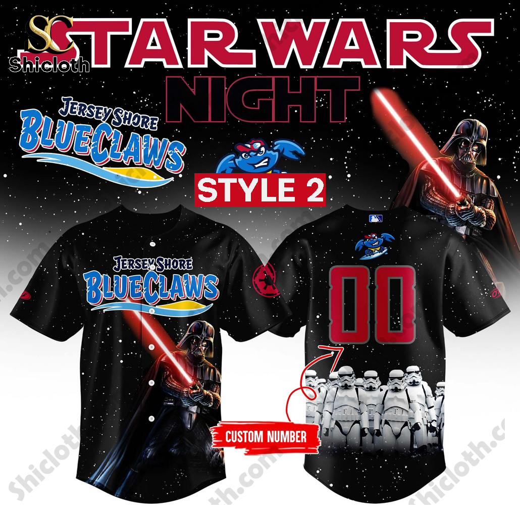 Alternative view of Jersey Shore BlueClaws x Star Wars Night 2025 Custom Baseball Jersey