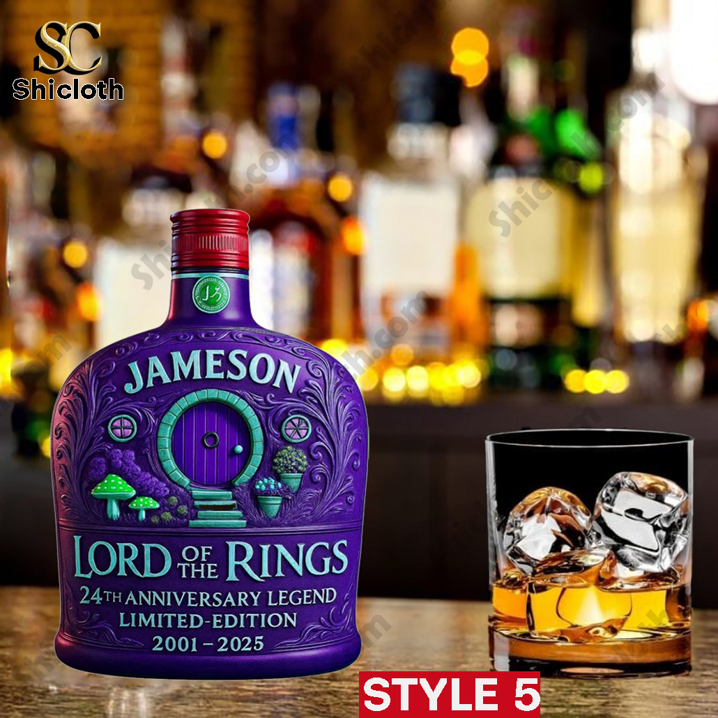 Lord of the Rings 24th Anniversary Limited Edition Whiskey Bottle 5 Jameson whiskey bottle in purple with *Lord of the Rings* theme and Best Seller tag.
