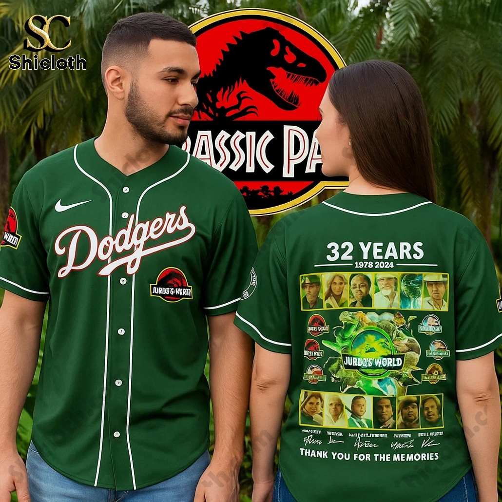 Alternative view of Los Angeles Dodgers Jurassic World 32 Years Anniversary 2025 Jersey