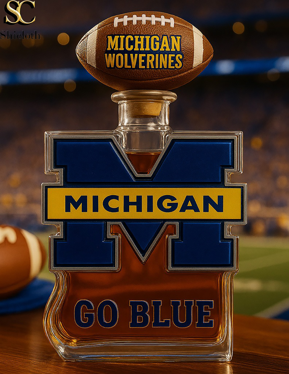 Michigan Wolverines Go Blue Limited Edition Whiskey Bottle