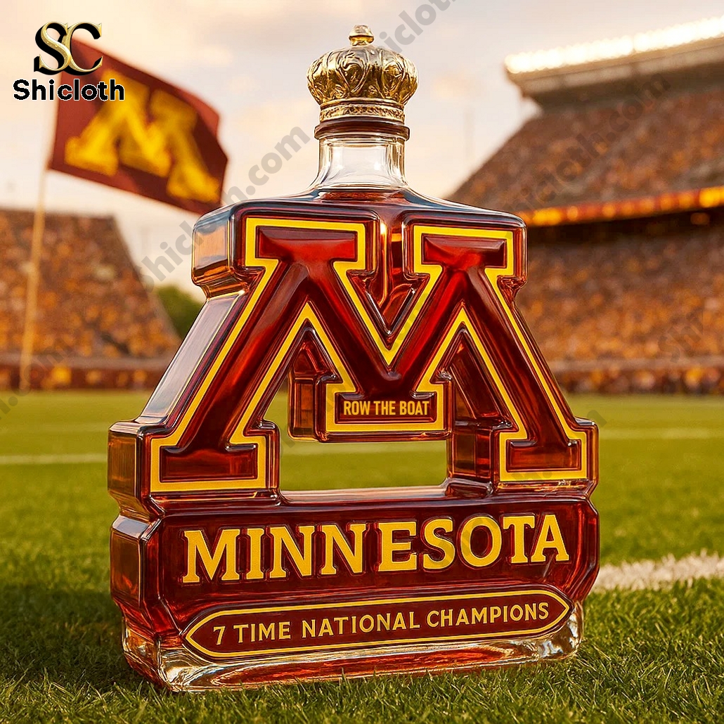 Minnesota Golden Gophers 7 Time National Champs Whiskey Bottle