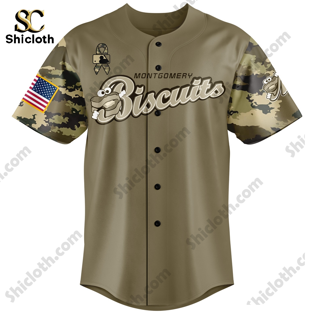 Alternative view of Montgomery Biscuits Military Appreciation Night 2025 Baseball Jersey