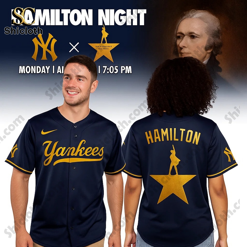 Alternative view of New York Yankees MLB x Broadway Alexander Hamilton. Night 2025 Baseball Jersey