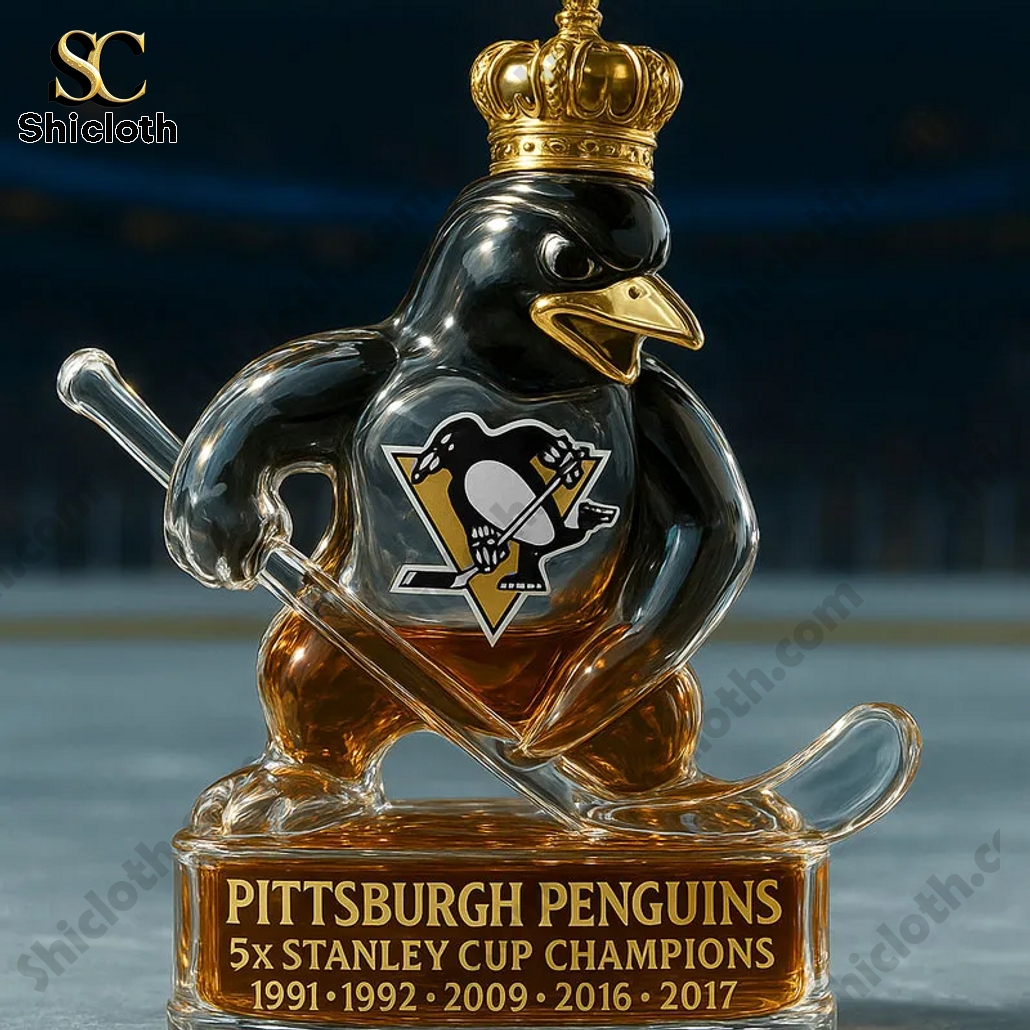 Pittsburgh Penguins 5x Stanley Cup Champs Whiskey Bottle