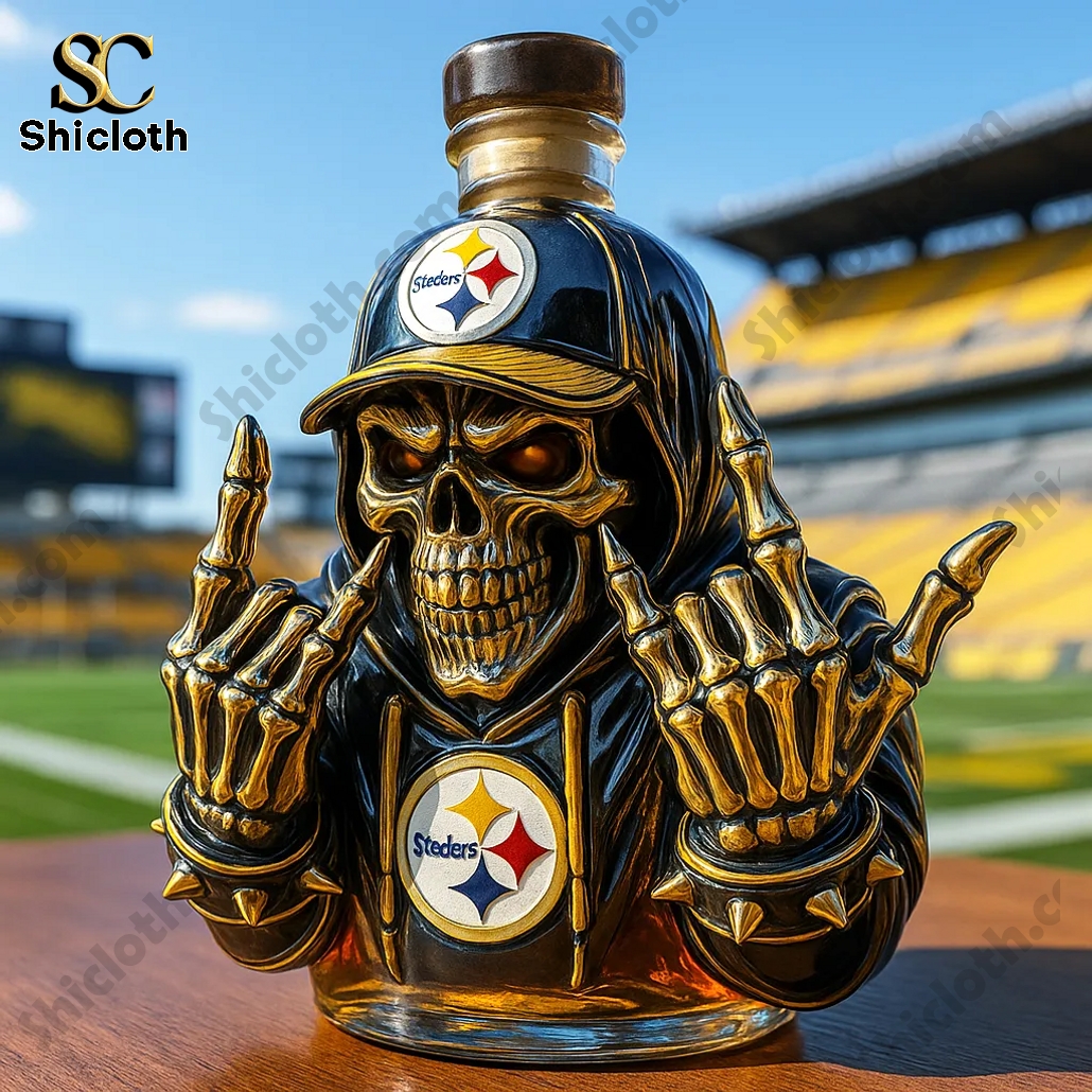 Pittsburgh Steelers Skull Whiskey Bottle