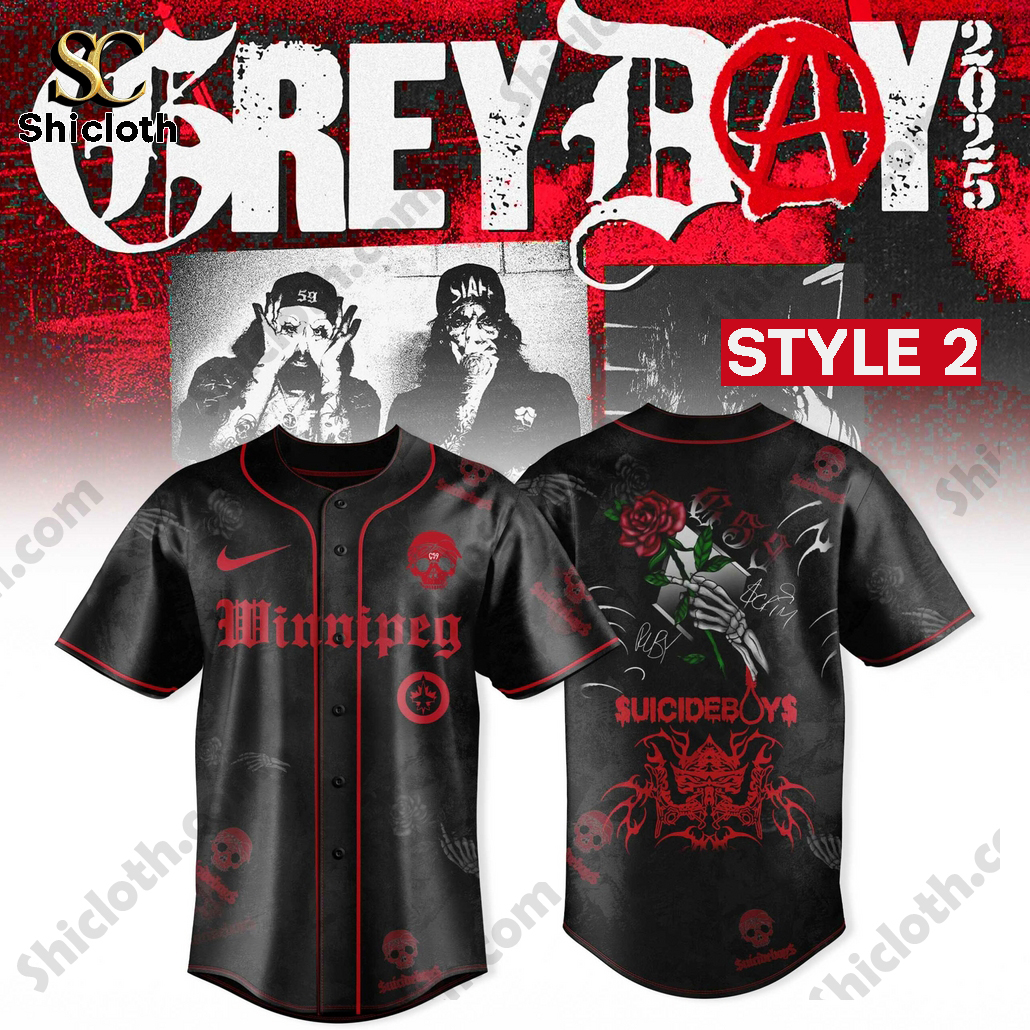 Alternative view of Winnipeg Jets x Suicideboys GreyDay Tour Merch 2025 Baseball Jersey