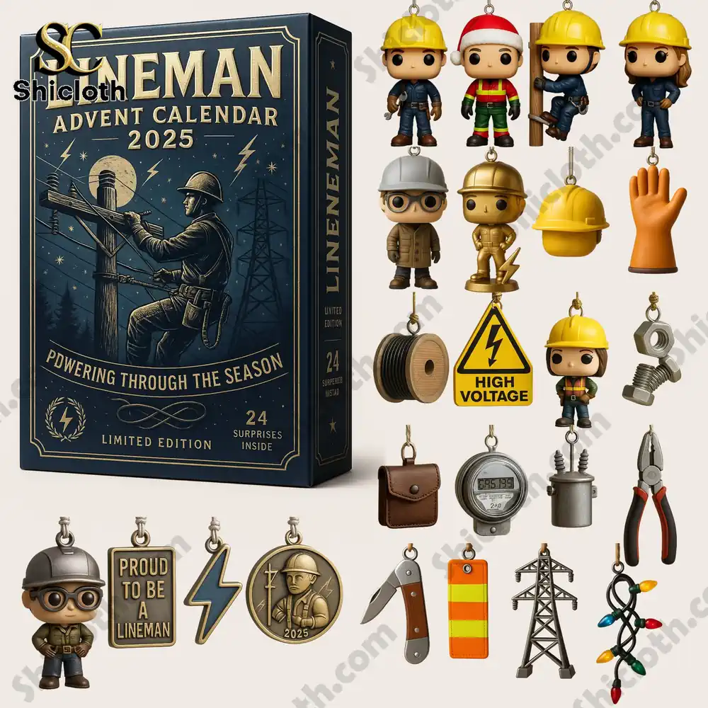 Lineman Advent Calendar 2025 box with lineman figurines tools and high voltage ornaments!