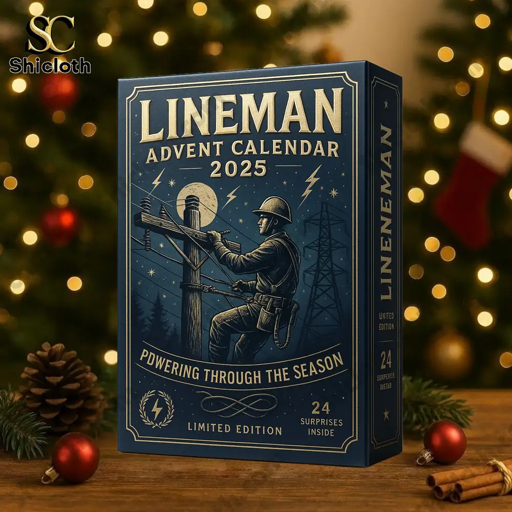 2025 Lineman Advent Calendar 3 Close up of Lineman Advent Calendar 2025 box with embossed lineman artwork and gold lettering!