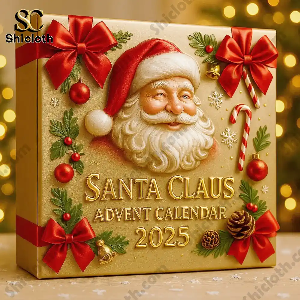 2025 Santa Claus Advent Calendar 3 Santa Claus Advent Calendar 2025 box with festive decorations and Santa illustration.