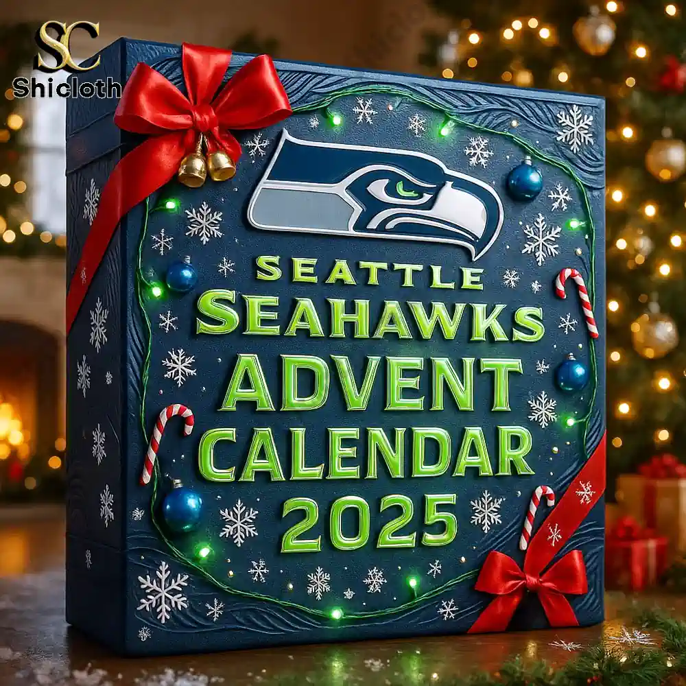 Seattle Seahawks Advent Calendar 2025 holiday gift box with festive design.