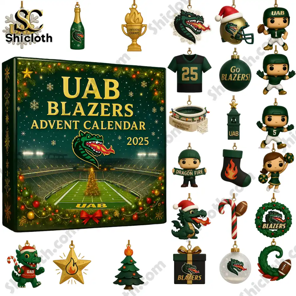 UAB Blazers Advent Calendar 2025 with collectible figures and themed ornaments.