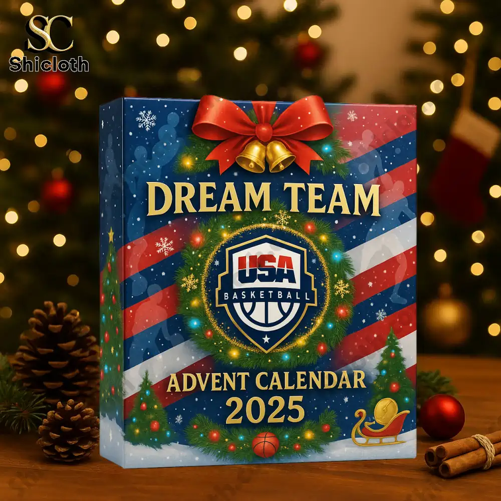 Dream Team USA Basketball Advent Calendar 2025 box with festive holiday design.
