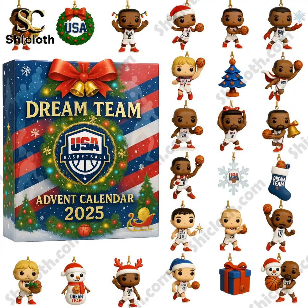 Dream Team USA Basketball Advent Calendar 2025 with collectible figures and ornaments.