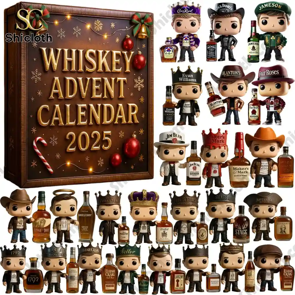 Whiskey Advent Calendar 2025 with collectible figures and whiskey bottles.
