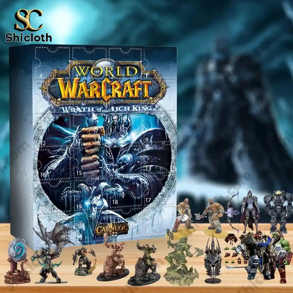 2025 World of Warcraft Advent Calendar 5 World of Warcraft Wrath of the Lich King Advent Calendar 2025 with warrior and monster collectible figures.