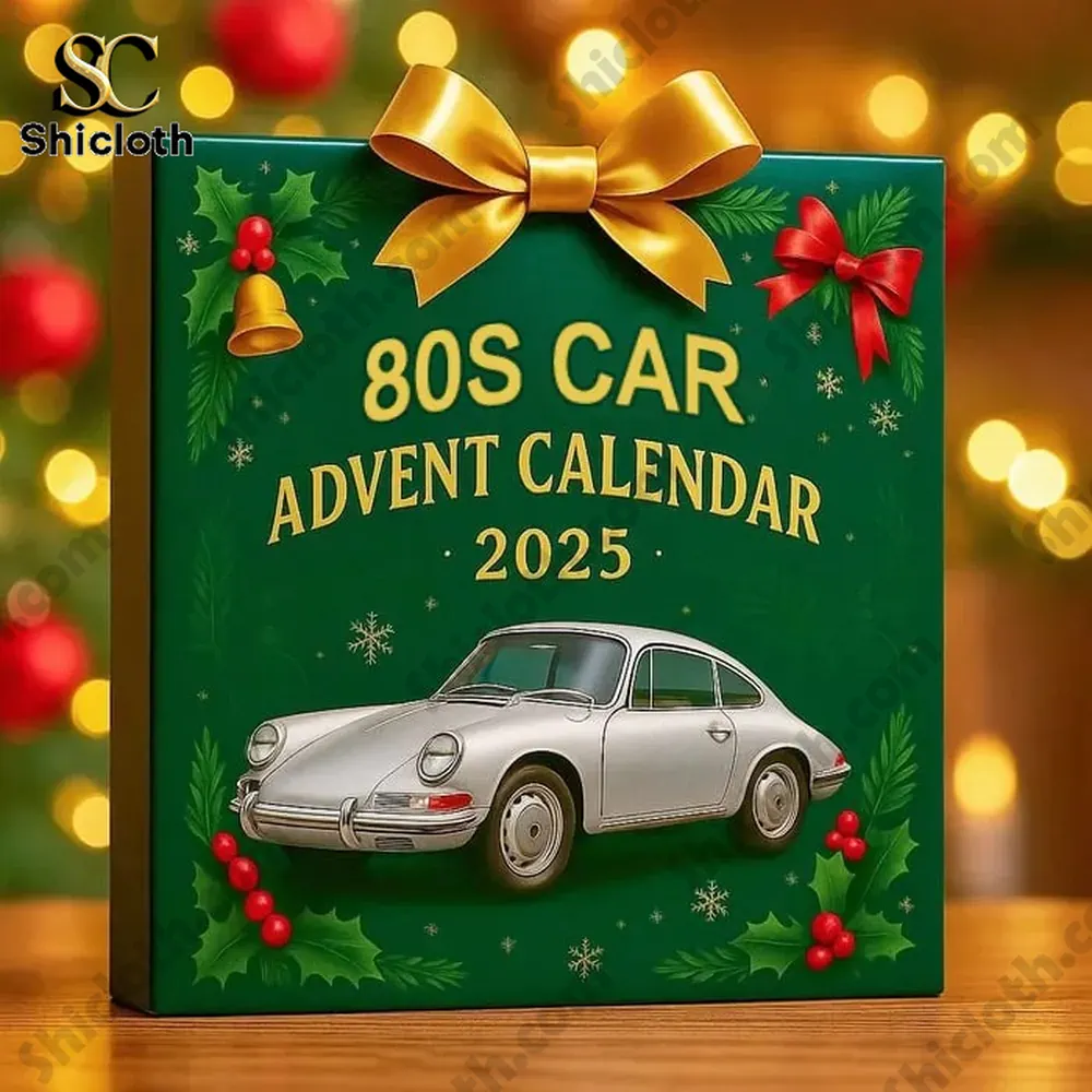 80S CAR Advent Calendar 2025 3 Green 2025 advent calendar box with a classic 80s car design and holiday decorations.