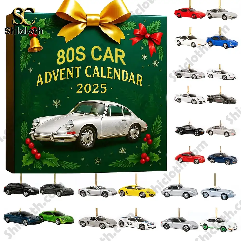80S CAR Advent Calendar 2025 2 Advent calendar box with miniature 80s style cars displayed alongside it.