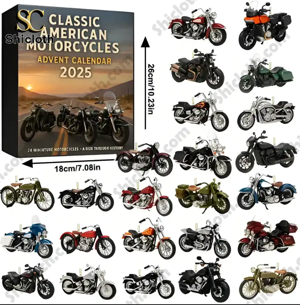 American Motorcycles Advent Calendar 2025 5 Classic American Motorcycles Advent Calendar with miniature motorcycles.