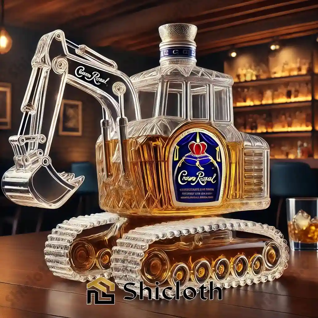 Crown Royal excavator bottle on bar table by Shicloth.