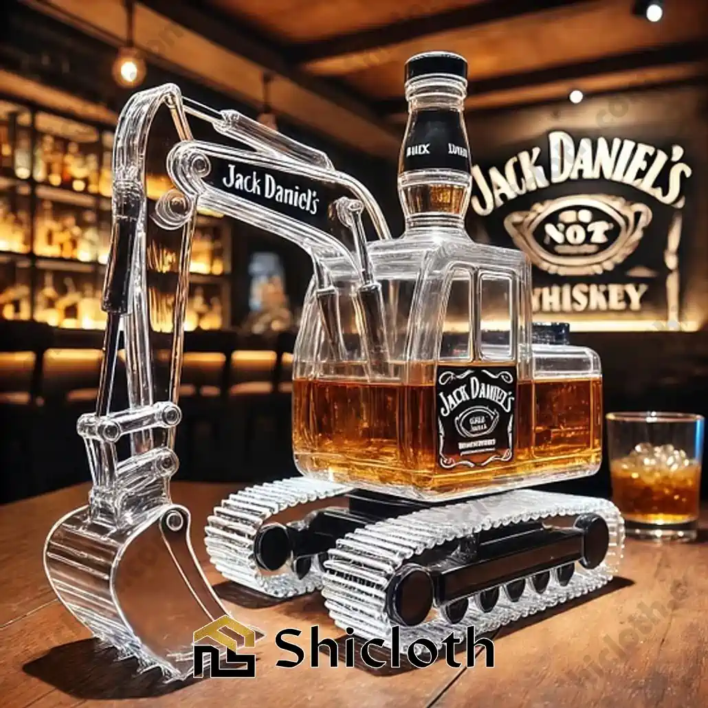 PREMIUM Excavator Crown Royal Whiskey Bottle 3 Jack Daniels excavator bottle on bar counter by Shicloth.