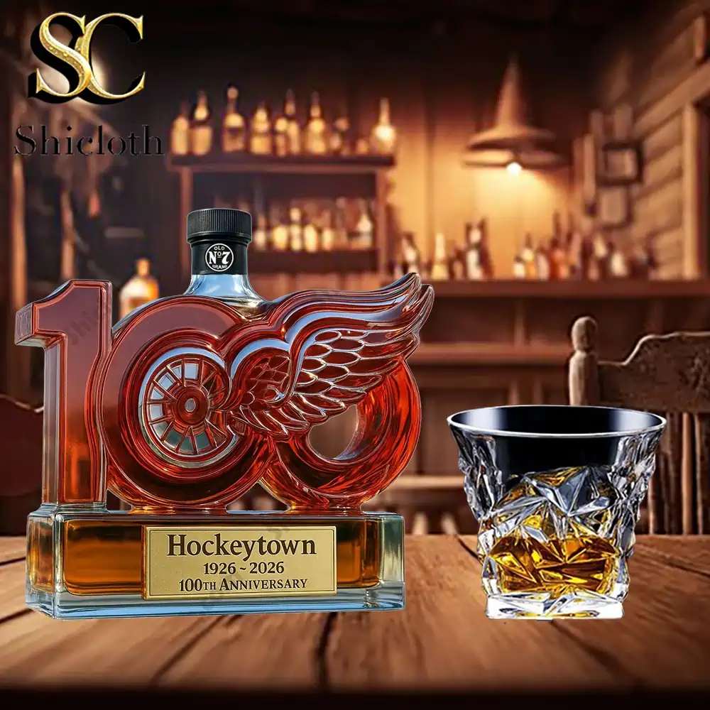 PREMIUM Detroit Red Wings Hockey Town 100th Anniversary Whiskey Bottle 6 Detroit Red Wings 100th Anniversary whiskey bottle with Old No 7 top by Shicloth.