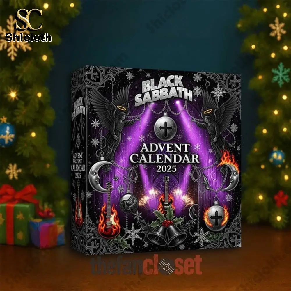 Black Sabbath 2025 advent calendar box with gothic purple design.