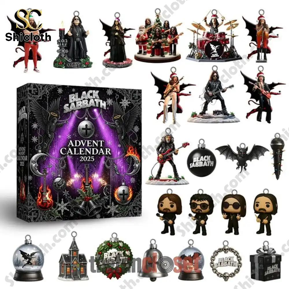 Black Sabbath Christmas Advent Calendar 2025 3 Black Sabbath advent calendar 2025 with collectible figurines and ornaments.