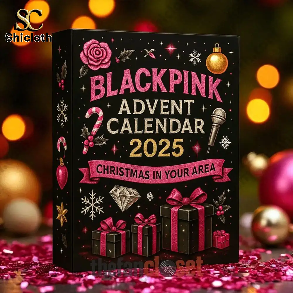 Blackpink Advent Calendar 2025 gift box with Christmas decorations.