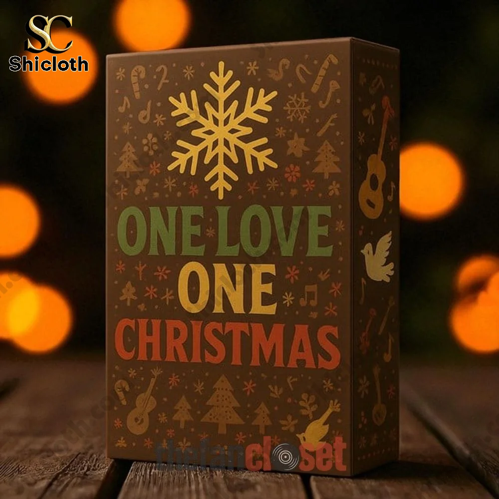 A decorative One Love One Christmas Advent Calendar 2025 box with festive icons and patterns.