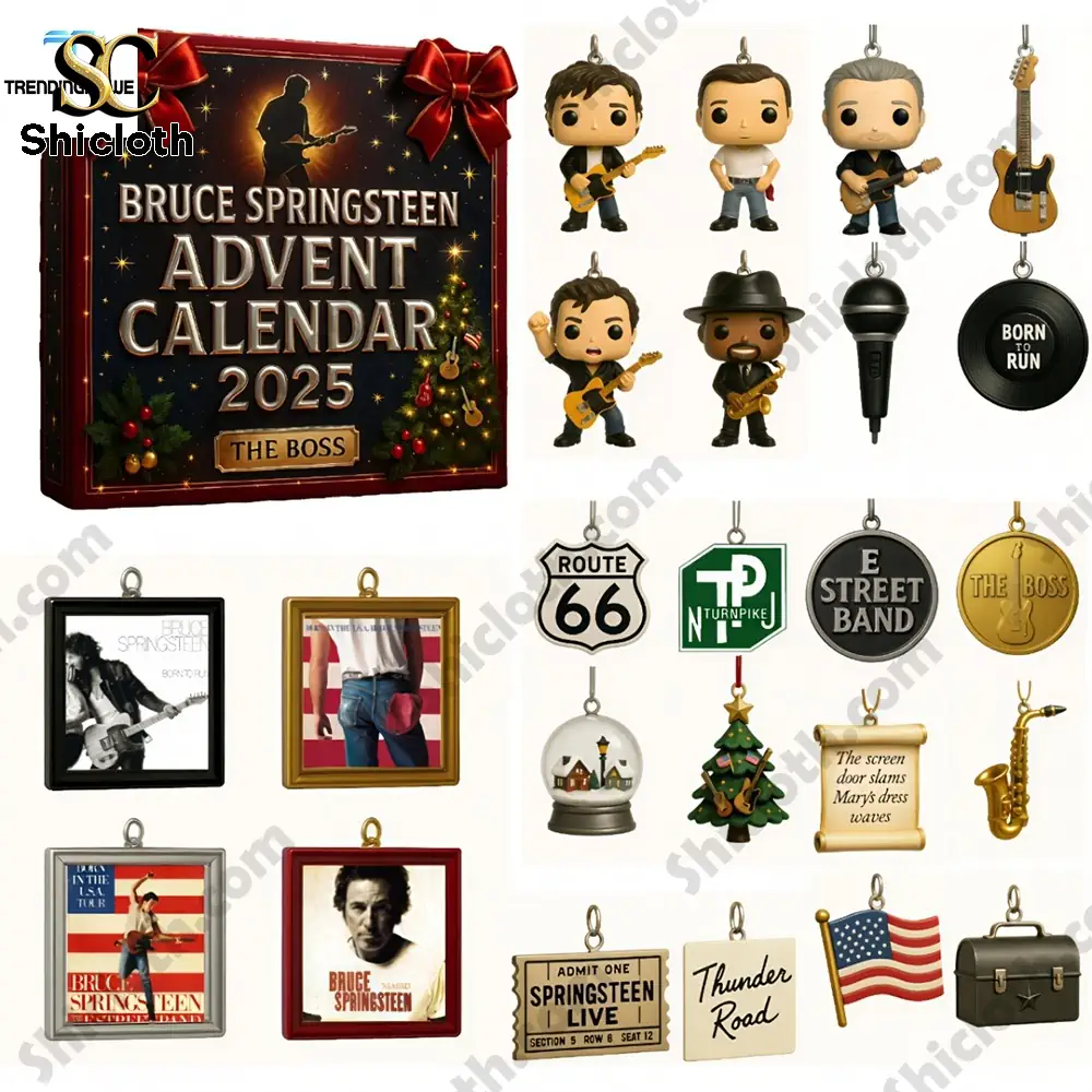Bruce Springsteen 2025 Advent Calendar with collectible figures and music themed ornaments.