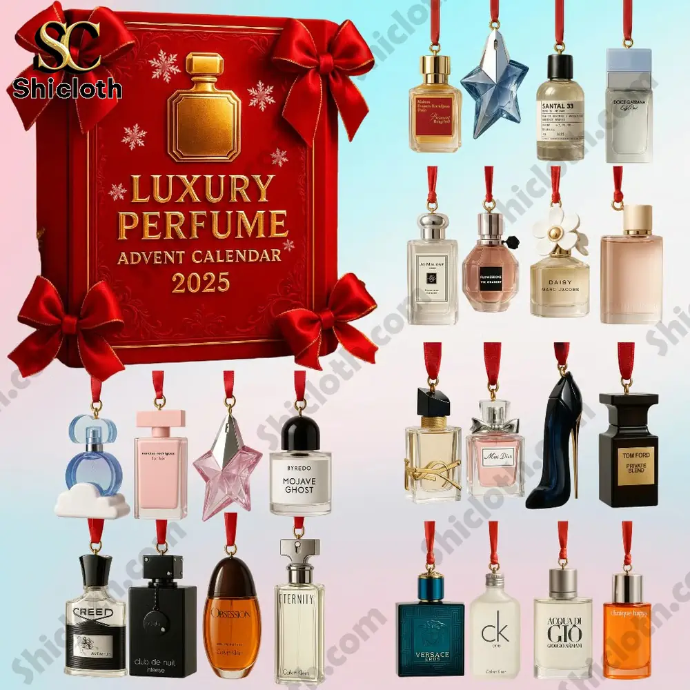 Shicloth perfume advent calendar with assorted hanging fragrance bottles