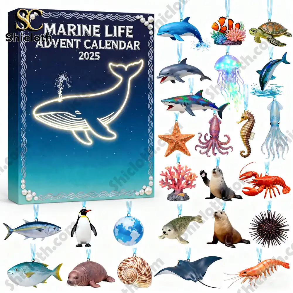 Shicloth marine life advent calendar with assorted sea animal ornaments