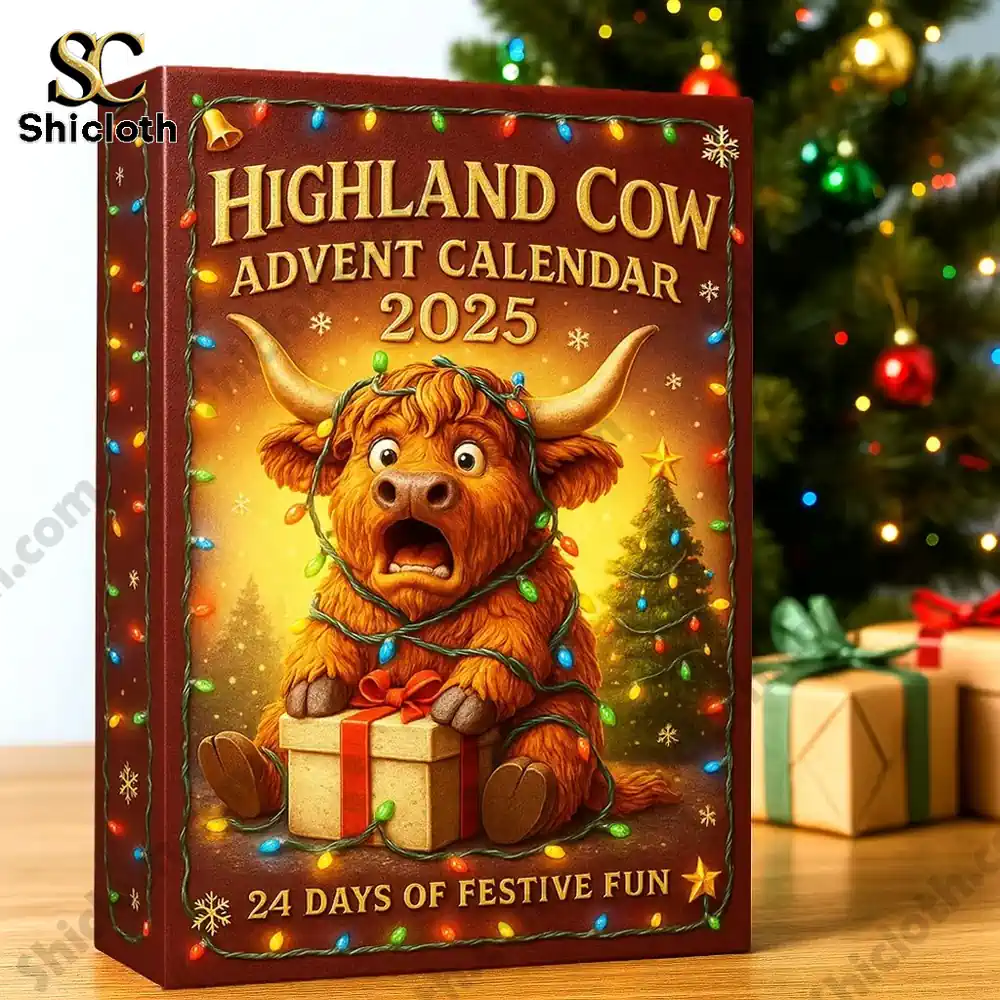 NEW Highland Cow Advent Calendar 2025 3 Shicloth Highland Cow Advent Calendar 2025 holiday box with cute cow design!