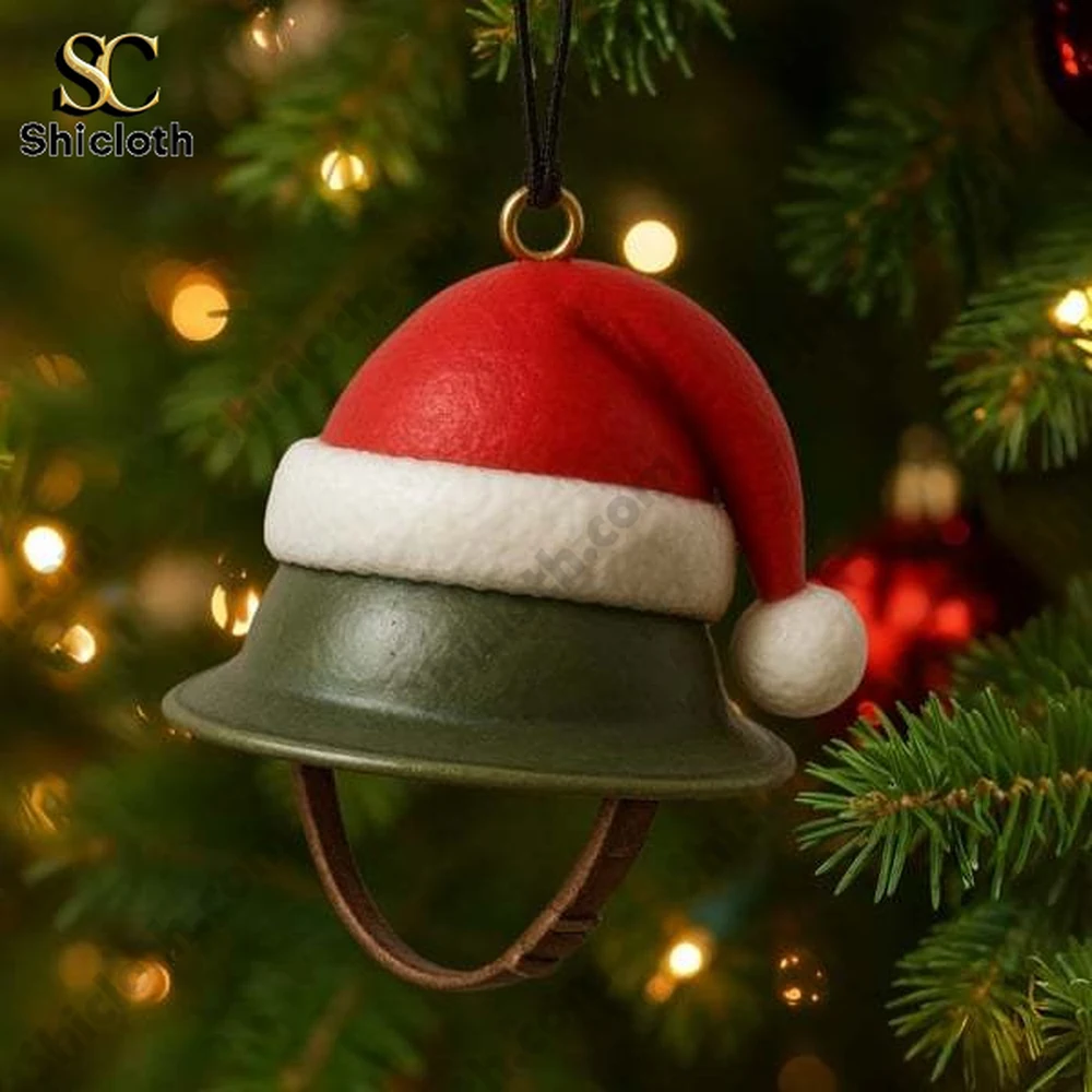 VE Day Lest We Forget 80th Anniversary Commemorative Advent Calendar 3 Christmas tree ornament shaped like a soldier helmet with Santa hat!