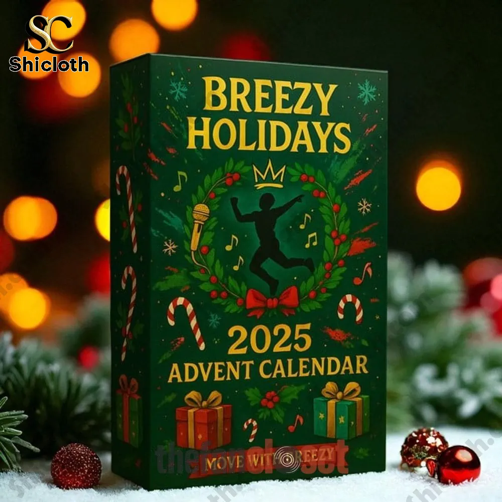 Breezy Holidays 2025 Advent Calendar green box with wreath design and Christmas decorations.