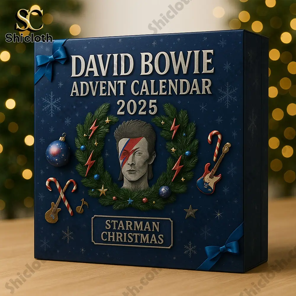 David Bowie 2025 Advent Calendar box with Starman Christmas theme.