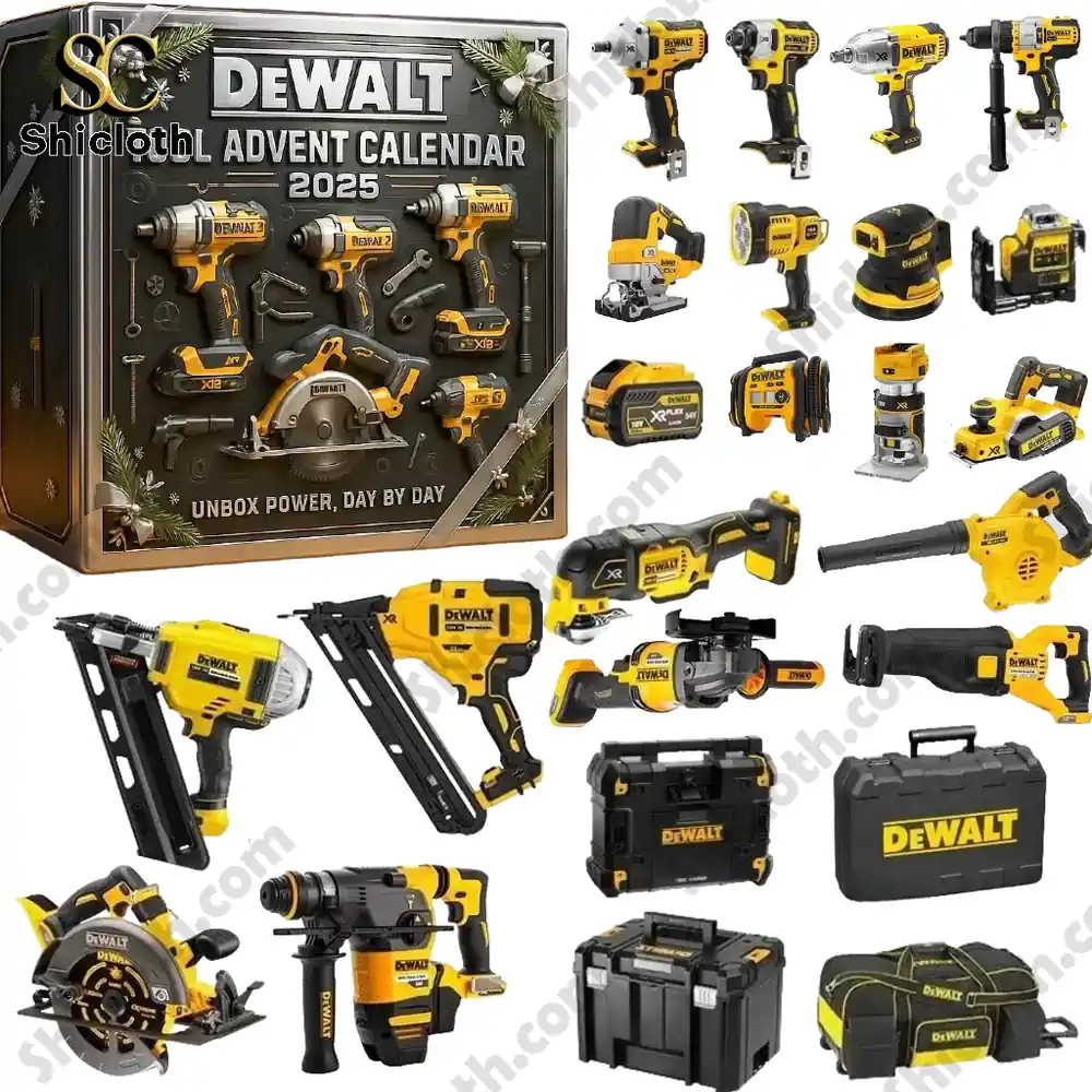 DeWalt Tool Advent Calendar 2025 2 DeWalt Tool Advent Calendar 2025 with power tools and accessories displayed outside the box.
