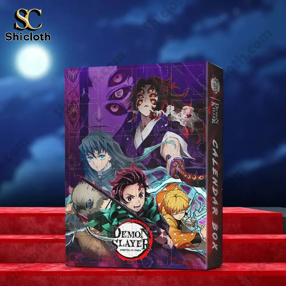 Front view of the Demon Slayer advent calendar box featuring anime artwork.