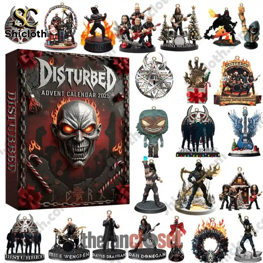 Disturbed Band Christmas 2025 Advent Calendar 3 Disturbed Advent Calendar 2025 box with band figurines and ornaments.