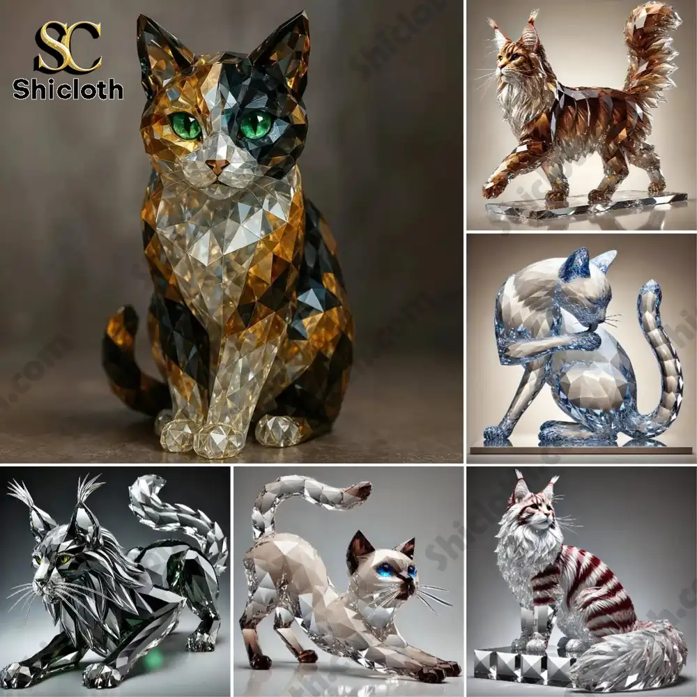 Christmas Gift Crystal Cats Advent Calendar 2025 3 Detailed crystal cat figurines in various poses and colors.