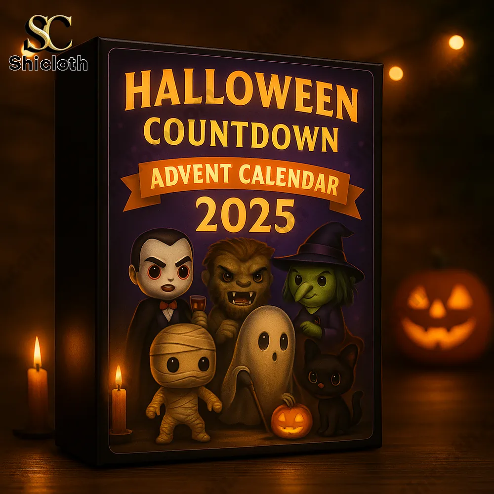 Halloween Countdown Advent Calendar 2025 box with spooky characters and glowing pumpkins.